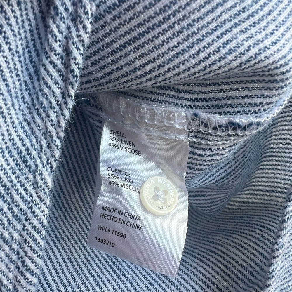 Weatherproof Vintage Washable Linen Striped Button Tie Hem Top Size S Lagenlook - Picture 4 of 8